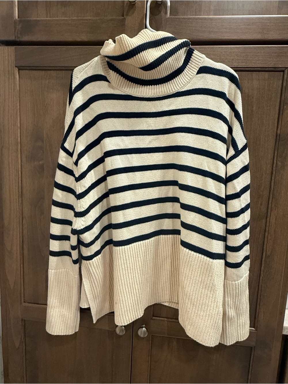 GAP Cream & Black Striped Turtleneck Sweater